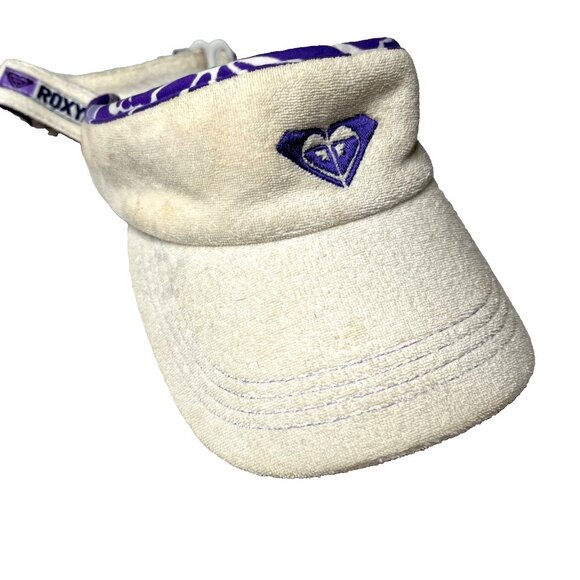 Vintage ROXY Floral Visor One Size Purple White Terrycloth Surfing Skate Beach - Picture 1 of 9